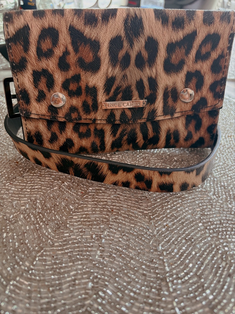 Vince Camuto Leopard Print Fanny pack in Brown and Black